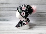 Zestaw czapka chusta róże pompon 55cm-58cm