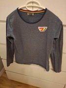 152 niebieska granatowa biała bluzka z długim rękawem T-shirt koszulka