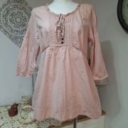 365 Sun & Shine tunika pudrowy róż 42 XL bawełna 3/4 rękaw boho