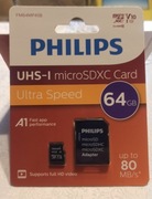Karta pamięci Philips MicroSDXC Card 64GB Class 10 UHS-I V10 U1 adapter SD