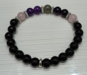 Bransoletka damska z kamieni naturalnych turmalin, kwarc, hematyt
