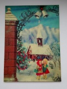 Lalki, dziewczynki w górach przy kościele Zima i śnieg - pocztówka 3D