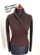 Brązowy sweter angora wełna szalowy kołnierz vintage grunge S 