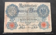 Stary banknot Niemcy 20 marek 1914 rok 