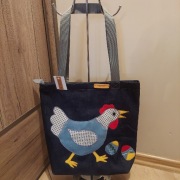 WIELKANOC KURA JAJKA - nowa torba na zamek jeans hand made rękodzieło PRAWA