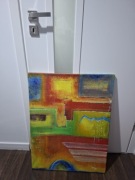 obraz abstrakcja płótno 80x60 vintage sygnowany 2010 space age