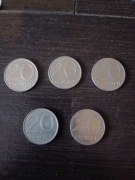 Monety PRL, 20 złotych, 5 sztuk. Różne roczniki 