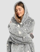 KOCOBLUZA z kapturem, szara ŚWIECĄCE W CIEMNOŚCI gwiazdki OVERSIZE