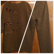 Komplet tunika z błyszczącymi elementami oraz lekkie lejące spodnie