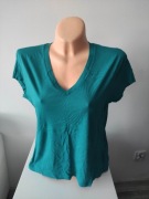 turkusowy bawełniany t-shirt Zara Trafaluc M z dekoltem w serek