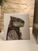 Obrazek ceramiczny Kapibara – płytka dekoracyjna na ozdobę / prezent