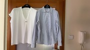 Koszula w paski i bluzka biała bawełna wiskoza M 2 sztuki