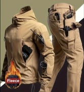 Zestaw męski spodnie + kurtka z podkładką polarową w kolorze khaki