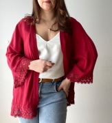 Koszula narzutka z wiskozy bordowa z koronką koronkowa plus size 46