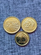 1 gr grosz  2 gr grosze i 5 gr groszy 2013 r RM Royal Mint. TRZY MONETY