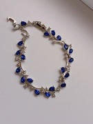 Bransoletka srebrny kolor niebieskie cyrkonie 