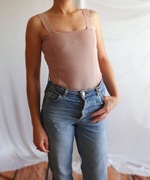 Body Damskie Różowe Pastelowe Prążkowane Bawełniane Nowe S 36 River Island