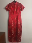 Czerwone, dopasowane, chińskie kimono, długie, z krótkim rękawem