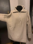 H&M sweter oversize o splocie w prążki z wełną stójka zamek zip gruby duży