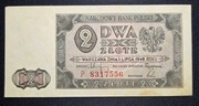 Banknot Polska PRL 2 Złote 1948 r. Seria P Stan I/II AU