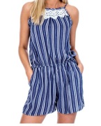 Niebieski kombinezon w paski z koronką