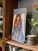 Ręcznie malowany obraz na drewnie – Anioł