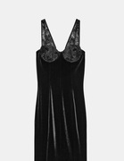 ZARA Aksamitna czarna sukienka MIDI z koronką M NOWA