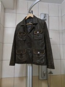 Kurtka skórzana XL Makalu brązowa kremowy żakiecik black ciemny damski leat