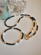 Kamienie naturalne Turmalin czarny Perła słodkowodna Naszyjnik Bransoletka