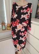 44 Wallis czarna różowa sukienka we wzór w kwiaty zimowa na zime wiskoza