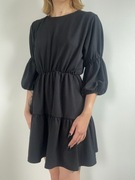 Czarna sukienka z bufkami i falbankami, elegancka rozm. M Zara