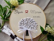 Haftowany bukiet gipsówka, PREZENT dla młodej pary