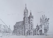 Bazylika Mariacka piórko i tusz Kraków A4 