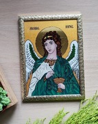 Ręcznie malowany obraz na szkle, Archanioł Rafał 