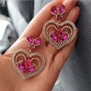 Kolczyki serca różowe kryształki srebrne cyrkonie walentynki