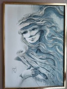 F. Saint Genies, Kobieta z falującymi włosami, litografia oryginalna   