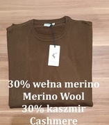 Sweter męski z wełną z merynosa i kaszmirem XL brązowy