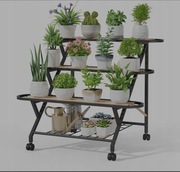 iDavosic.ly stojak na kwiaty 3-poziomowy metalowy z kółkami czarny