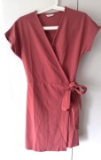 Śliczna łososiowa ceglasta wiązana sukienka S