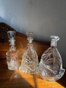 Karafki kryształowe PRL zestaw 3 szt vintage retro statek