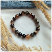 Bransoletka męska brązowa, agat, kamień naturalny 