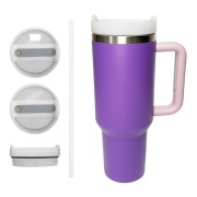 Fioletowa butelka termiczna z uchwytem i słomką 1200ml
