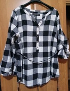Czarno-biała bluzka damska w kratę – luźny fason, regulacja w talii