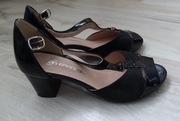 Sandałki ze skóry czarne lakierowane retro vintage Grodecki rozm. 36/23 cm