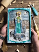 Matka Boża Gromniczna rzeźba w drewnie prezent ikona drewno prezent  