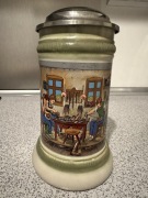 Stary ceramiczny niemiecki kufel do piwa z pokrywką vintage ceramika 