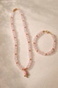 Naszyjnik + bransoletka różowy komplet w odcieniu różowego kwarcu 