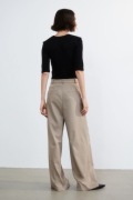 H&M__Bawełniane beżowe spodnie z szeroką nogawką wysoki stan__36/S