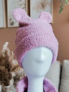 Czapka z uszami baranek pudrowy róż 