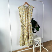 Sukienka MIDI 42 xl Quiosque z wiskozy żółta w kwiaty rozkloszowana 